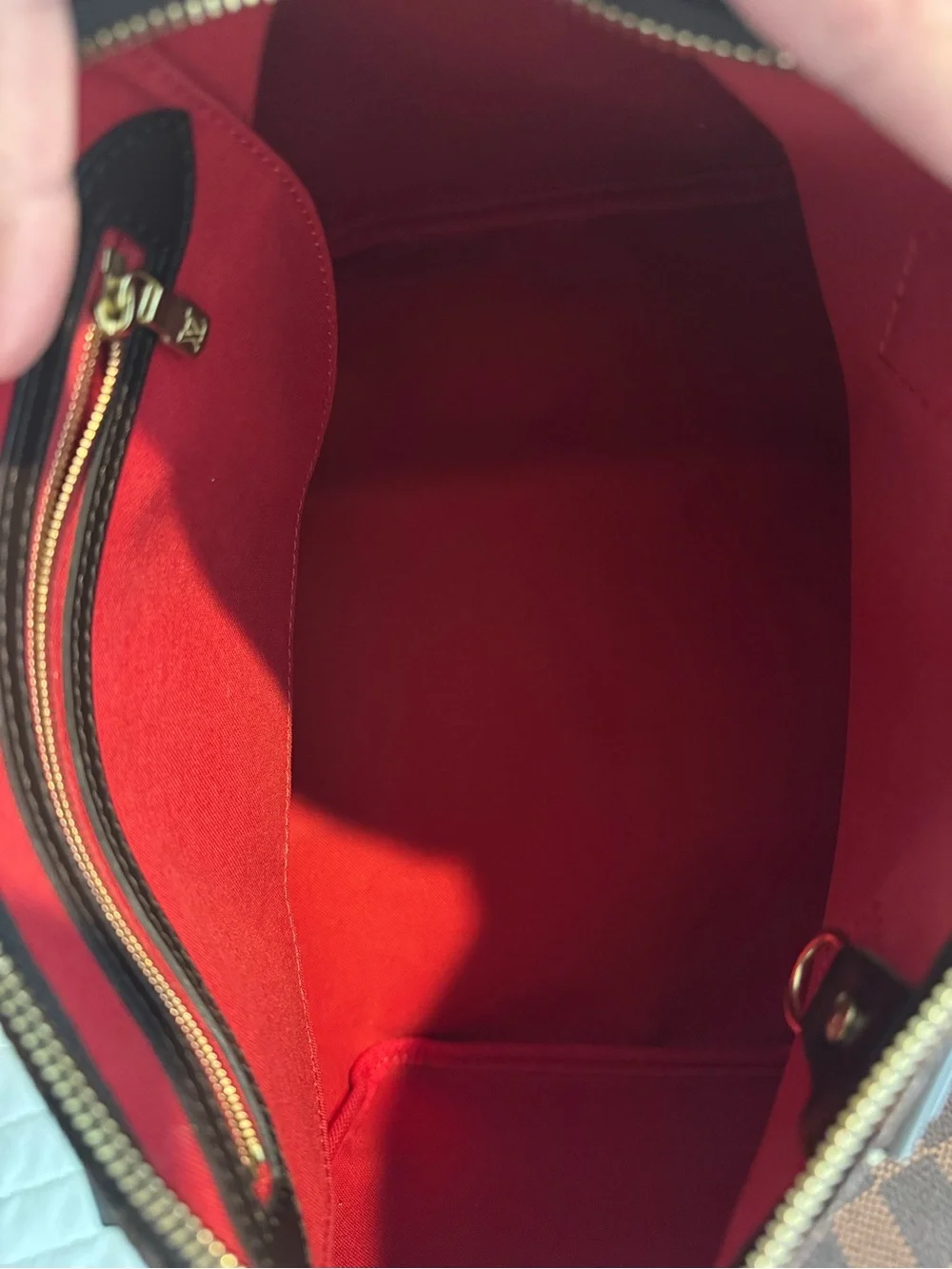Louis Vuitton Brown Damier Ebene Satchel with Gold-Tone Hardware